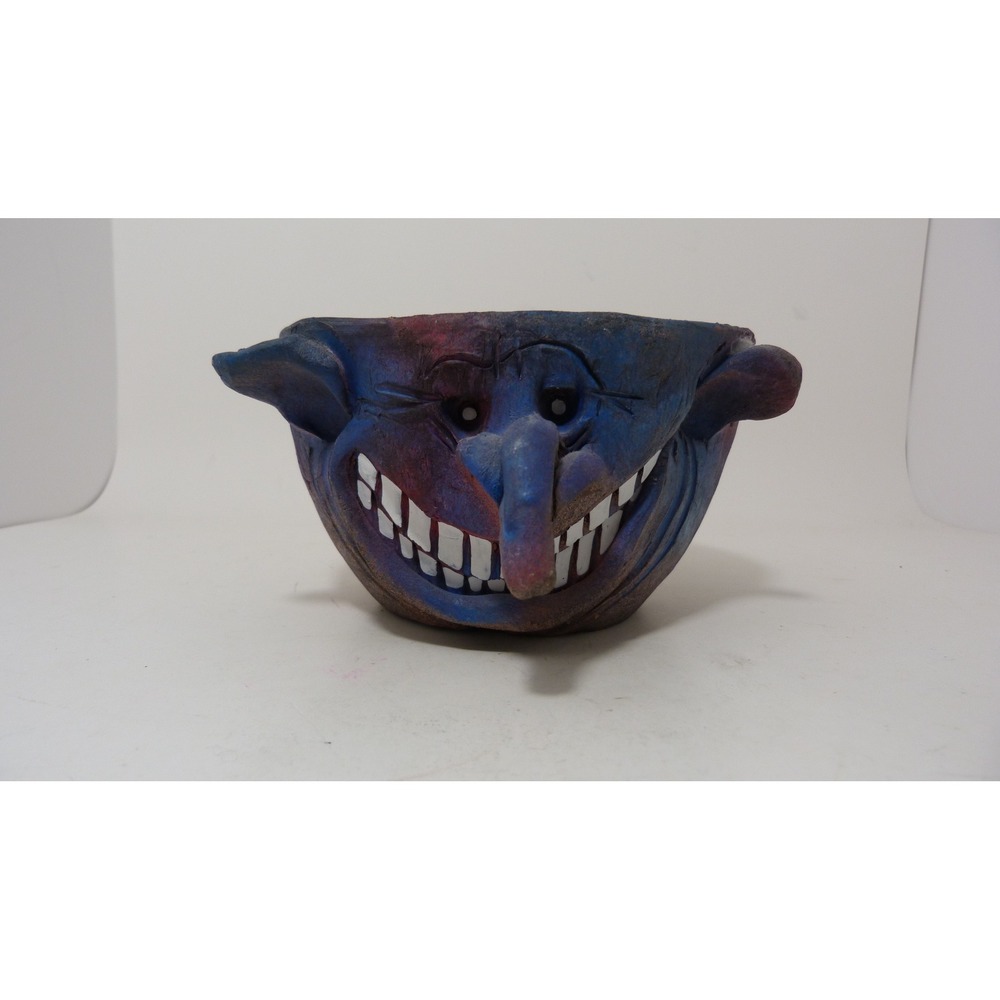 Walker Studio Pottery Ugly Face Bowl Grinning Character Blue Purple Ceramic 7"